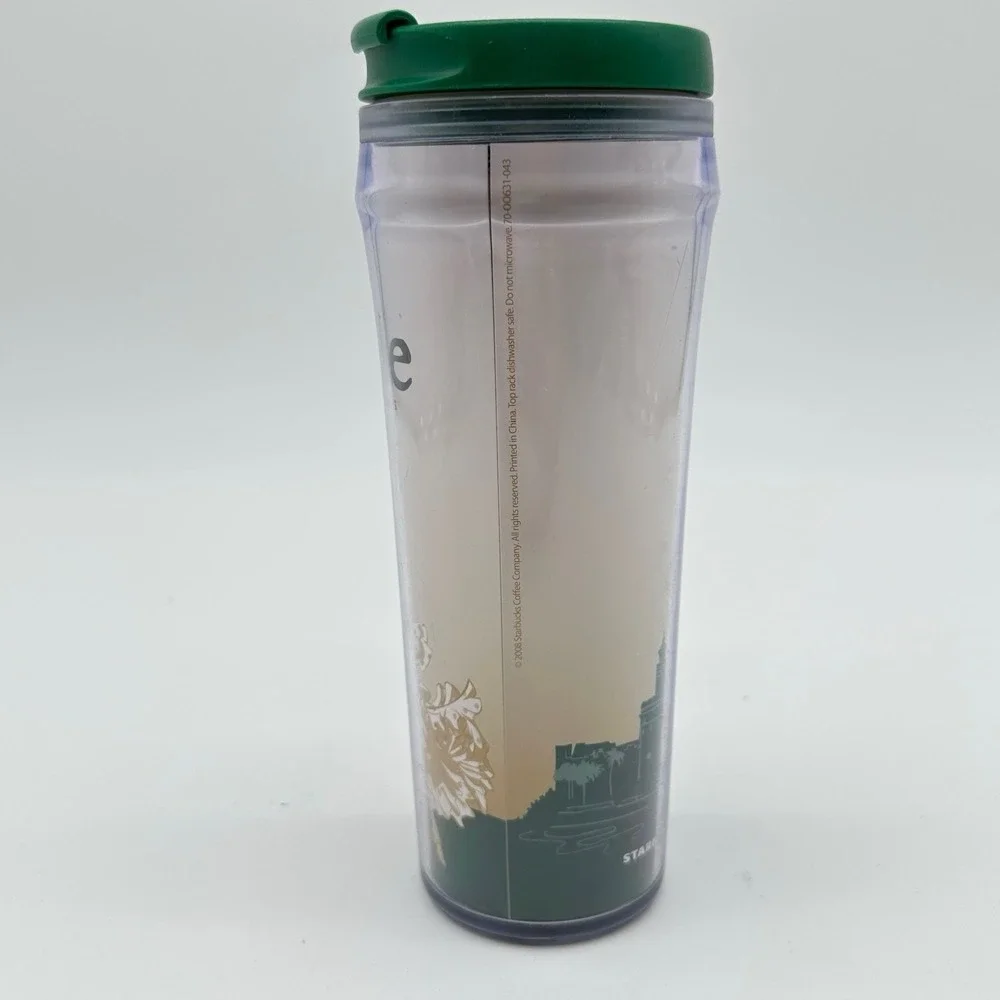 Y2K Starbucks Seville‎ Tumbler Travel Coffee Mug Green Flip Top 2004 Insulated